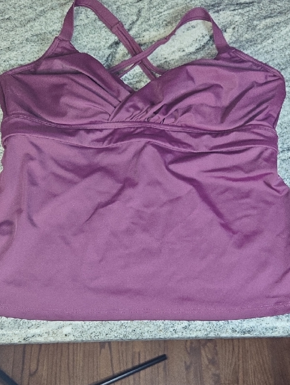 Title Nine Women 36DD Deep Plum Multi Adjustable Strap Tankini Swim Top - Picture 5 of 7